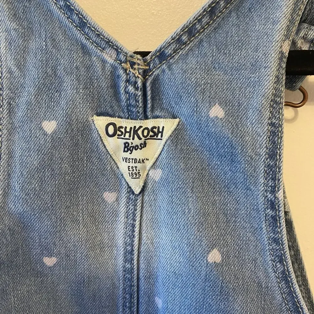 Oshkosh BGosh Girls overalls all over heart print denim blue white vestbak 2T